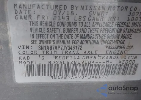 2018 Nissan Sentra S из США, поврежденный, VIN 3N1AB7AP7JY346172